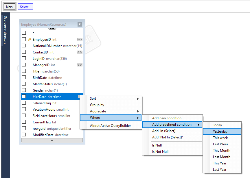 Ready-to-use SQL conditions for specific fields and data types